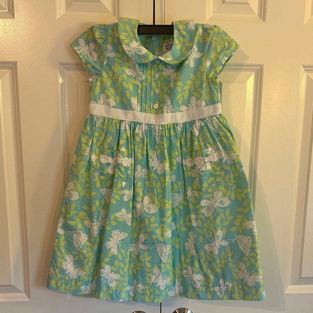 Lilly Pulitzer Turquoise and White Floral Fit-and-Flare Dress size 5